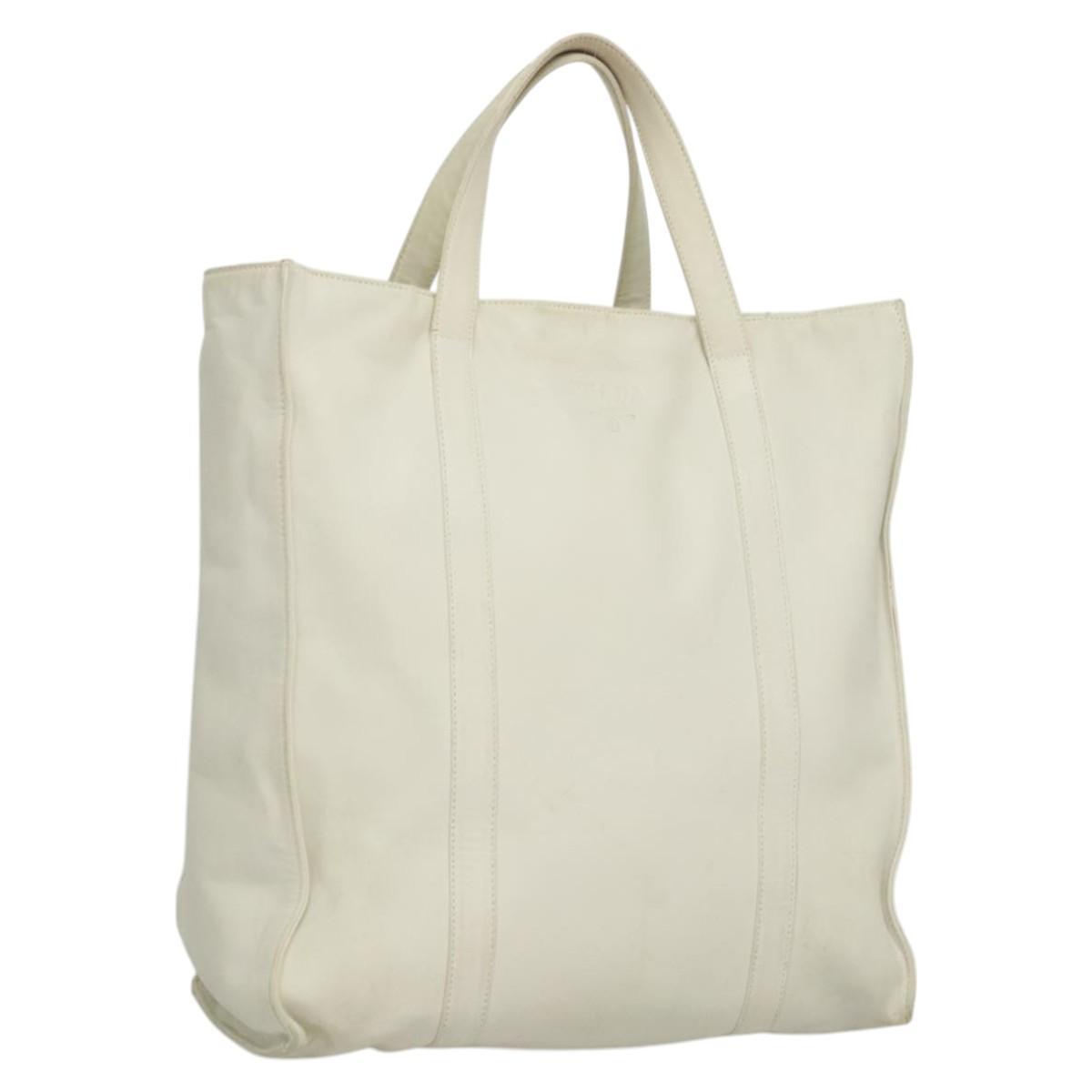 Prada Hand Bag Leather White Auth 117223